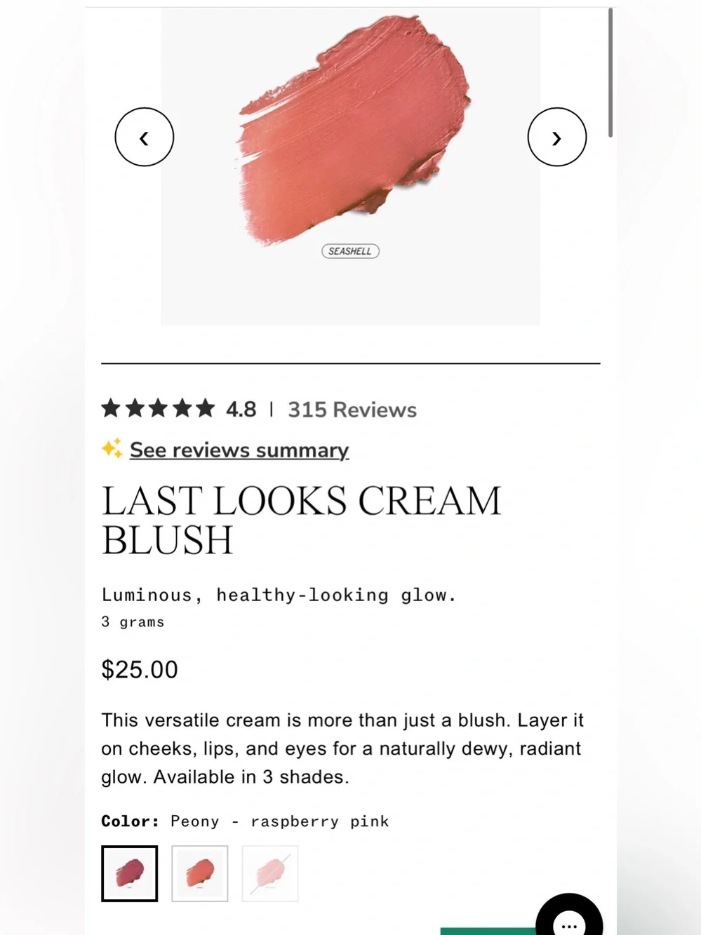 NEW Juice Beauty Last Looks Cream Blush — Seashell